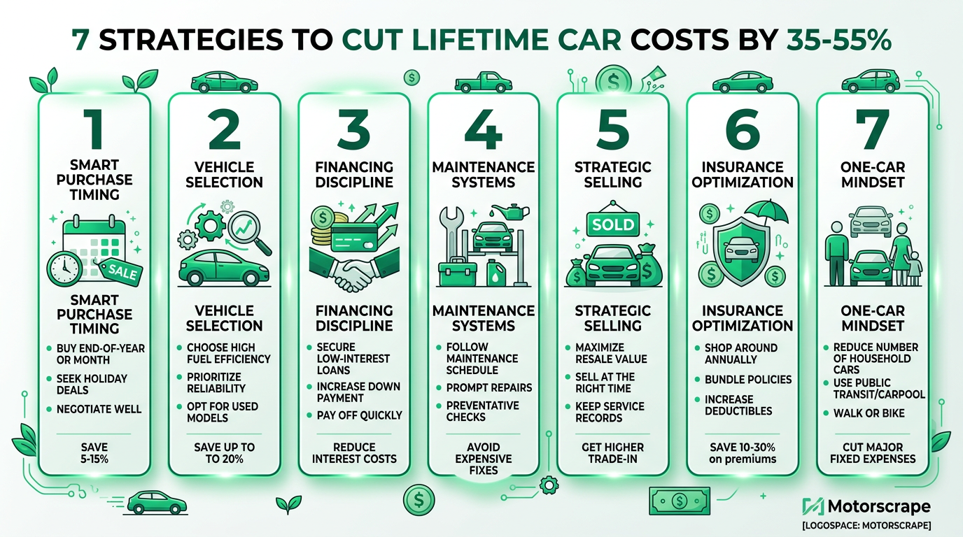 7 Strategies to Minimize Lifetime Car Costs Infographic