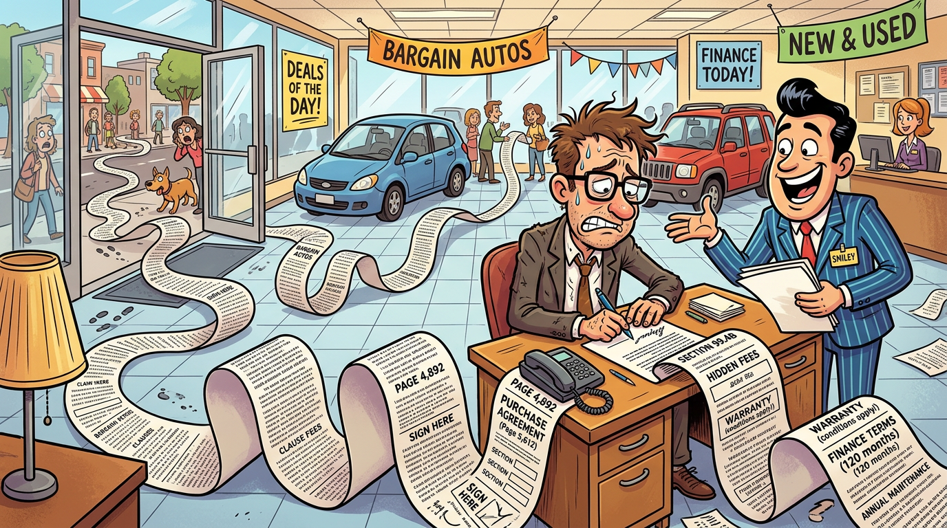 Signing a ridiculously long car contract